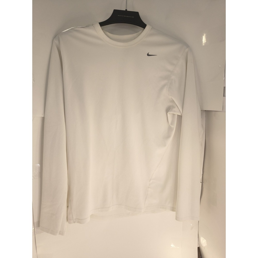 Nike Dri-FIT Long Sleeve Shirt Mens Medium White Athletic Training Running Top